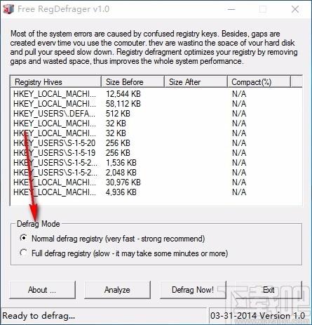 Free RegDefrager下载,注册表碎片清理软件,注册表碎片清理